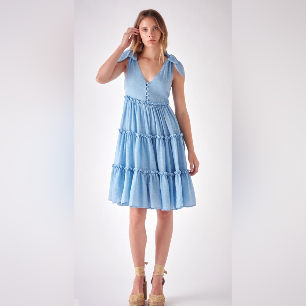 Free the Roses Tiered Tie Shoulder Dress | M